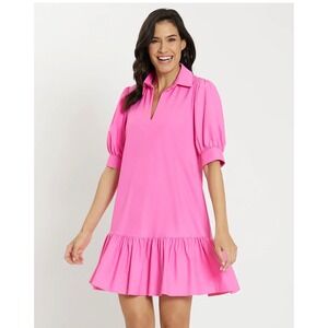 Jude Connally Tierney Shift Dress Small Pink Geometric Jacquard Ruffle Preppy